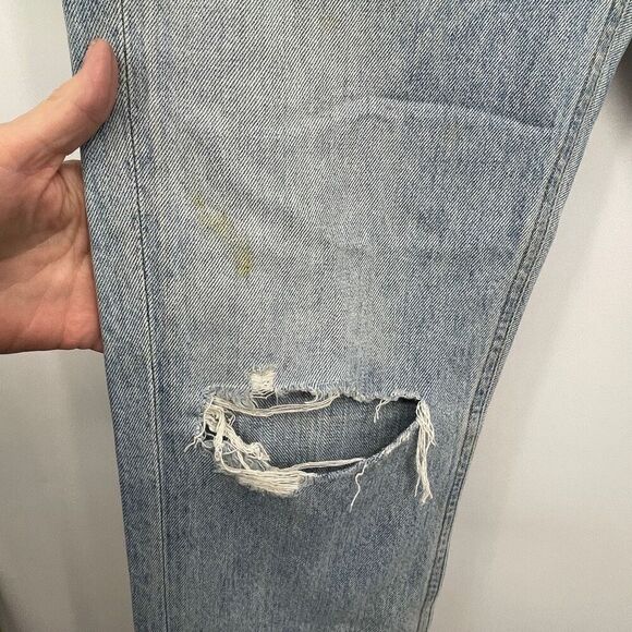 Agolde Blue Distressed Button Fly Cotton Riley High Rise Straight Jeans Size 28 - Picture 4 of 9